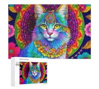 1000 PCS Rompecabezas para Adolescentes Colorful Cat Mandala Artwork-1 Rompecabezas para Adolescentes Juguetes Antiestrés Vacaciones En Casa Matar El Tiempo Desafío Educativo 1000 PCS