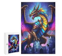 1000 PCS Rompecabezas para Adolescentes Colorful Dragon on Castle Ruins Rompecabezas para Adultos Regalos De Cumpleaños Juego Familiar Apto para Personas De 14 Años En Adelante 1000 PCS