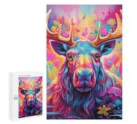 1000 PCS Rompecabezas para Adolescentes Colorful Moose Portrait-4 Rompecabezas para Adultos Juego Práctico Desafío Difícil Cumpleaños Y Navidad 1000 PCS