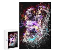 1000 PCS Rompecabezas para Adolescentes Colorful Tiger Splash Art Rompecabezas para Adolescentes Juguetes Antiestrés Vacaciones En Casa Matar El Tiempo Desafío Educativo 1000 PCS