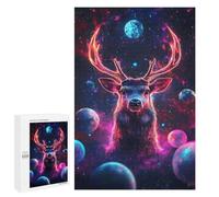 1000 PCS Rompecabezas para Adolescentes Cosmic Deer Neon Space Planets Rompecabezas para Adultos Juego Práctico Difícil Interacción Entre Padres E Hijos 1000 PCS