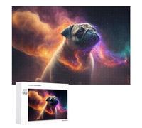 1000 PCS Rompecabezas para Adolescentes Cosmic Pug in Space Rompecabezas para Adultos Juego Práctico Desafío Difícil Cumpleaños Y Navidad 1000 PCS