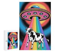 1000 PCS Rompecabezas para Adolescentes Cow Abduction by UFO with Rainbow Beam Rompecabezas para Adolescentes Juegos Divertidos Análisis Y Lógica Cumpleaños 1000 PCS