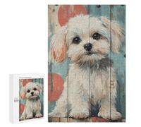 1000 PCS Rompecabezas para Adolescentes Cute Maltese Dog Portrait on Wood Panel Maltese Dog Art Rompecabezas para Adultos Juegos Divertidos Regalo De Cumpleaños Cumpleaños Y Navidad