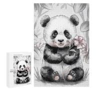 1000 PCS Rompecabezas para Adolescentes Cute Panda with Flower Rompecabezas para Adultos Juegos Familiares Desafío Difícil Ayuda A Ejercitar El Cerebro 1000 PCS