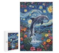 1000 PCS Rompecabezas para Adolescentes Dolphin in Starry Night Floral Scene Rompecabezas para Adultos Juegos Familiares Desafío Difícil Ayuda A Ejercitar El Cerebro 1000 PCS