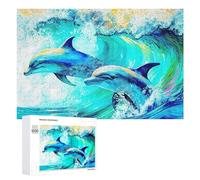 1000 PCS Rompecabezas para Adolescentes Dolphins in Ocean Wave Art Print Rompecabezas para Adultos Juego De Ingenio Regalos para Mujeres Cumpleaños Y Navidad 1000 PCS