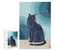 1000 PCS Rompecabezas para Adolescentes Elegant Black Cat Illustration with Gold Accents Rompecabezas para Adultos Juegos De Relajación Decoración De Pared Ayuda A Ejercitar El Cerebro 1000 PCS