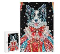 1000 PCS Rompecabezas para Adolescentes Festive Dog with Gift Rompecabezas para Adultos Juegos Familiares Desafío Difícil Ayuda A Ejercitar El Cerebro 1000 PCS