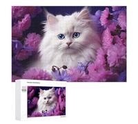 1000 PCS Rompecabezas para Adolescentes Floral Fantasy White Cat with Blue Eyes Rompecabezas para Adultos Juguetes Antiestrés Regalo De Cumpleaños Regalo De Cumpleaños, Regalos, 1000 PCS