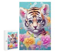 1000 PCS Rompecabezas para Adolescentes Floral Tiger Cub Fantasy Rompecabezas para Adultos Juego Familiar Análisis Y Lógica Regalos para Reducir El Estrés 1000 PCS