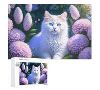 1000 PCS Rompecabezas para Adolescentes Fluffy White Cat with Blue Eyes Rompecabezas para Adultos Juegos Familiares Regalo De Cumpleaños Diversión En Casa Actividades, 1000 PCS