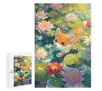 1000 PCS Rompecabezas para Adolescentes Fox Cub Swimming in A Lily Pond Rompecabezas para Adultos Juegos De Relajación Decoración De Pared Ayuda A Ejercitar El Cerebro 1000 PCS