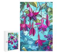 1000 PCS Rompecabezas para Adolescentes Fuchsia Flowers Stained Glass Rompecabezas para Adultos Juegos De Relajación Decoración De Pared Ayuda A Ejercitar El Cerebro 1000 PCS