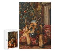 1000 PCS Rompecabezas para Adolescentes German Shepherd Christmas Portrait Holiday Dog Wall Art Rompecabezas para Adultos Juegos Familiares Mejora La Memoria Regalos para Amigos Y Familiares 1000 PCS