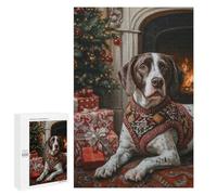 1000 PCS Rompecabezas para Adolescentes German Shorthaired Pointer Dog in Christmas Sweater by Fireplace Rompecabezas para Adultos Juguetes Antiestrés Desafío Difícil Cumpleaños