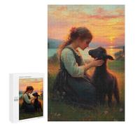 1000 PCS Rompecabezas para Adolescentes Girl and Lamb at Sunset Rompecabezas para Adultos Juegos Familiares Desafío Difícil Ayuda A Ejercitar El Cerebro 1000 PCS