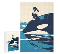 1000 PCS Rompecabezas para Adolescentes Girl and Orca of The Ocean Minimalist Art Illustration Rompecabezas Juegos Relajantes Pero Divertidos Y Humorísticos Cumpleaños Y Navidad 1000