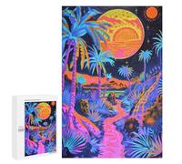 1000 PCS Rompecabezas para Adolescentes Glow in Dark Neon Palm Trees Rompecabezas para Adolescentes Difíciles Cada Pieza Es Única - Regalo De Cumpleaños, Regalos, 1000 PCS