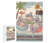 1000 PCS Rompecabezas para Adolescentes Hippo Pool Party in The Savannah Rompecabezas Juegos Relajantes Pero Divertidos Y Humorísticos Cumpleaños Y Navidad 1000 PCS