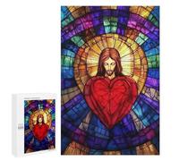 1000 PCS Rompecabezas para Adolescentes Jesus Sacred Heart Stained Glass Juegos Familiares De Rompecabezas para Adultos Que Mejoran La Memoria Ayudan A Ejercitar El Cerebro 1000 PCS