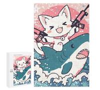 1000 PCS Rompecabezas para Adolescentes Kawaii Cat Riding Shark with Guns Rompecabezas para Adultos Juegos Divertidos Regalo De Cumpleaños Cumpleaños Y Navidad 1000 PCS