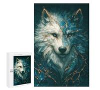 1000 PCS Rompecabezas para Adolescentes Kintsugi Wolf Spirit in Blue and Gold Rompecabezas para Adultos Juguetes Antiestrés Decoración De Pared Diversión Actividades En Casa, 1000 PCS