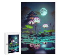 1000 PCS Rompecabezas para Adolescentes Lanterns, Lotus Flowers, and Moonlit Night Rompecabezas para Adultos Juego Práctico Desafío Difícil Cumpleaños Y Navidad 1000 PCS