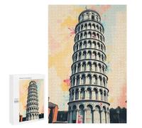 1000 PCS Rompecabezas para Adolescentes Leaning Tower of Pisa Watercolor Rompecabezas para Adultos Juegos De Relajación Decoración De Pared Ayuda A Ejercitar El Cerebro 1000 PCS
