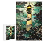 1000 PCS Rompecabezas para Adolescentes Lighthouse Stained Glass Rompecabezas para Adultos Juguetes Antiestrés Decoración De Pared Diversión Actividades En Casa, 1000 PCS
