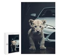1000 PCS Rompecabezas para Adolescentes Lion Cub and White Car Rompecabezas para Adolescentes Juegos Divertidos Análisis Y Lógica Cumpleaños 1000 PCS