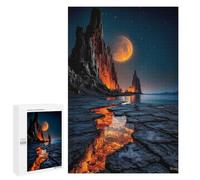 1000 PCS Rompecabezas para Adolescentes Luminous Moonlit Cliffs with Fiery Lava Stream - Vivid Horizon Landscape Rompecabezas para Adolescentes Juegos Divertidos Análisis Y Lógica