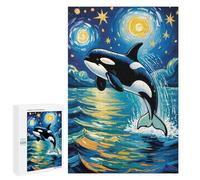 1000 PCS Rompecabezas Para Adolescentes Moonlit Ocean An Orca’s Leap Under The Starry Sky Van Gogh Style Art Rompecabezas Para Adolescentes Desafío Difícil Desafío Educativo Diversión Familiar Y Noche