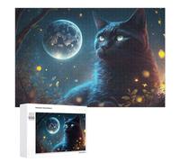 1000 PCS Rompecabezas para Adolescentes Mystical Night Cat with Moon Rompecabezas para Adultos Juego Práctico Desafío Difícil Cumpleaños Y Navidad 1000 PCS