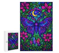 1000 PCS Rompecabezas para Adolescentes Neon Fantasy Stained Glass Moth with Moon Rompecabezas Juegos Relajantes Desafío Difícil Desafiante De Completar 1000 PCS