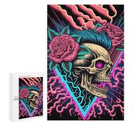 1000 PCS Rompecabezas para Adolescentes Neon Skull with Roses Rompecabezas para Adultos Juguetes Antiestrés Regalo De Cumpleaños Regalo De Cumpleaños, Regalos, 1000 PCS