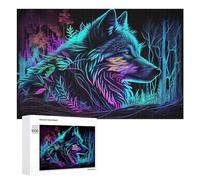 1000 PCS Rompecabezas para Adolescentes Neon Wolf in Forest -1 Rompecabezas para Adultos Juguetes Antiestrés Regalo De Cumpleaños Regalo De Cumpleaños, Regalos, 1000 PCS