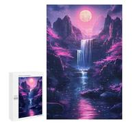 1000 PCS Rompecabezas para Adolescentes Night Waterfall Fantasy Cherry Blossom Moon Rompecabezas para Adultos Juego Práctico Difícil Interacción Entre Padres E Hijos 1000 PCS