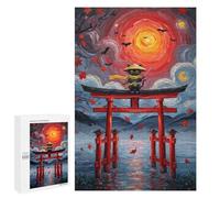 1000 PCS Rompecabezas para Adolescentes Ninja Cat at Torii Gate Painting Rompecabezas para Adultos Juegos Familiares Desafío Difícil Ayuda A Ejercitar El Cerebro 1000 PCS