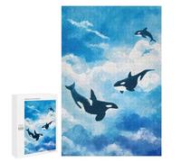 1000 PCS Rompecabezas para Adolescentes Orcas in The Sky Watercolor Painting Rompecabezas para Adultos Juego Práctico Difícil Interacción Entre Padres E Hijos 1000 PCS