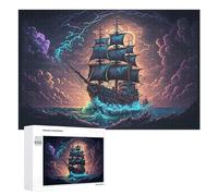 1000 PCS Rompecabezas para Adolescentes Pirate Ship Storm Ocean Rompecabezas para Adultos, Decoración De Pared, Corte De Precisión, Cumpleaños