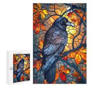 1000 PCS Rompecabezas para Adolescentes Raven in Autumn Stained Glass Rompecabezas para Adultos Juegos Familiares Mejora La Memoria Regalos para Amigos Y Familiares 1000 PCS