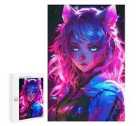 1000 PCS Rompecabezas para Adolescentes Rompecabezas Cat Girls Pink Neon Anime Rompecabezas para Adultos Juegos Relajantes Mejoran La Memoria para Cumpleaños, Navidad 1000 PCS