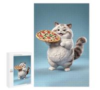1000 PCS Rompecabezas para Adolescentes Rompecabezas Cat Holding Pizza Rompecabezas para Adultos Juegos Relajantes Mejoran La Memoria para Cumpleaños, Navidad 1000 PCS