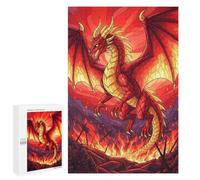 1000 PCS Rompecabezas para Adolescentes Rompecabezas Red Dragon in Fiery Battle Scene Rompecabezas para Adultos Juegos Relajantes Mejoran La Memoria para Cumpleaños, Navidad 1000 PCS