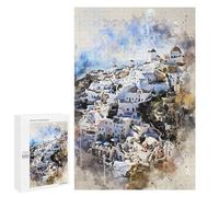 1000 PCS Rompecabezas para Adolescentes Santorini in Watercolor Rompecabezas para Adultos Juegos Familiares Desafío Difícil Ayuda A Ejercitar El Cerebro 1000 PCS
