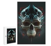 1000 PCS Rompecabezas para Adolescentes Skull with Blue and Red Flames Rompecabezas para Adultos Juegos Familiares Desafío Difícil Ayuda A Ejercitar El Cerebro 1000 PCS