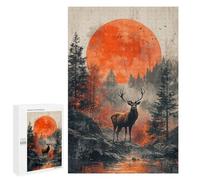 1000 PCS Rompecabezas para Adolescentes Stag in Forest with Red Moon Rompecabezas para Adultos Juego De Ingenio Análisis Y Lógica Cumpleaños 1000 PCS