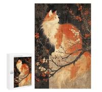 1000 PCS Rompecabezas para Adolescentes Vintage Art of A Japan Cat with Cherry Blossom Rompecabezas para Adultos Juegos Relajantes Que Mejoran La Memoria Actividades Divertidas En Casa 1000 PCS