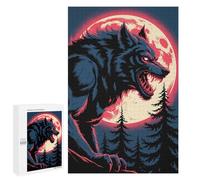 1000 PCS Rompecabezas para Adolescentes Werewolf Howling at The Moon Illustration Rompecabezas para Adultos Juego Práctico Difícil Interacción Entre Padres E Hijos 1000 PCS